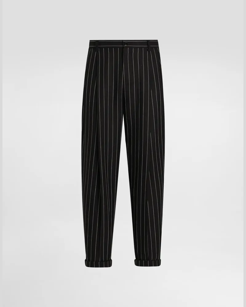 Dolce & Gabbana Pantaloni Doppia Pence In Misto Lino Gessato - Uomo Pantaloni E Shorts Multicolore Rigato