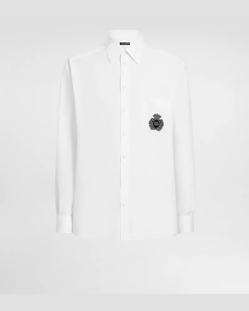 Dolce & Gabbana Camicia In Lino Con Patch Araldico - Uomo Camicie Bianco Lino Bianco