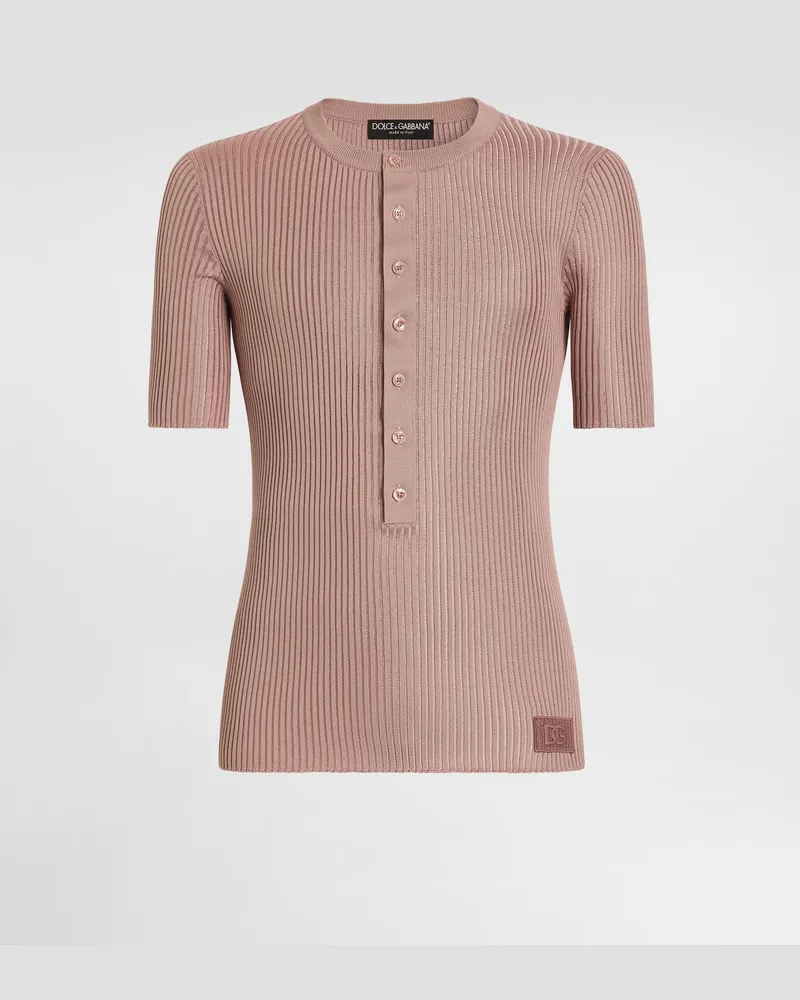 Dolce & Gabbana Pullover Serafino In Seta - Uomo Maglieria Pink Pink