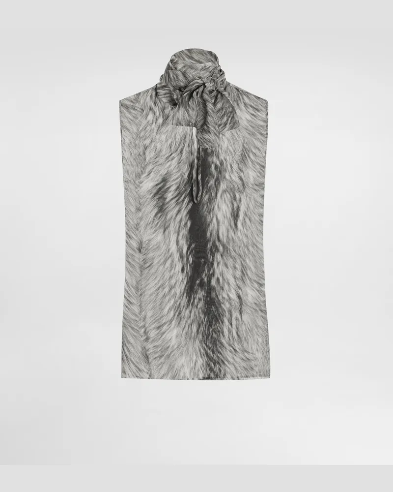 Dolce & Gabbana Top Con Fiocco In Chiffon Stampa Pelliccia - Donna Camicie E Top Grigio Grigio