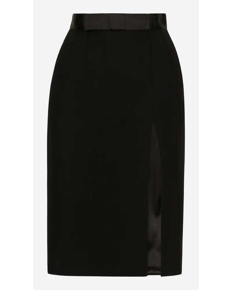 Dolce & Gabbana Gonna Midi A Tubino In Lana E Cinturino In Raso - Donna Gonne Nero Lana Nero