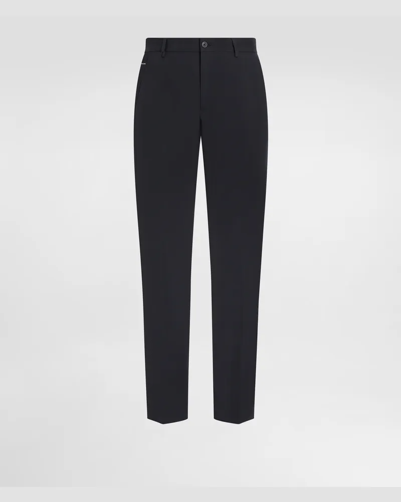 Dolce & Gabbana Pantalone Cotone Stretch Con Placca Logata - Uomo Pantaloni E Shorts Blu Cotone Blu