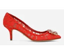 Pump In Taormina Lace With Crystals - Donna Décolleté E Slingback Rosso Pizzo