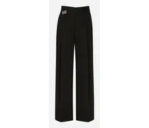 Pantalone In Cotone Stretch Con Placca Logata - Uomo Pantaloni E Shorts Nero Cotone