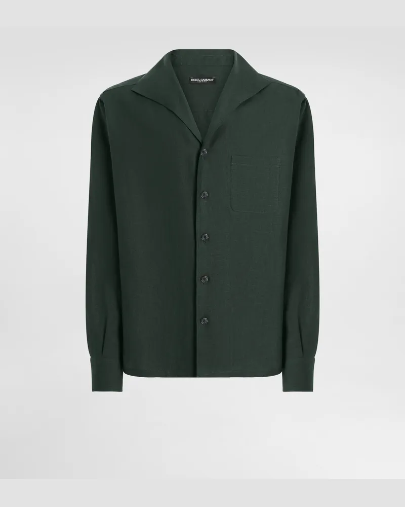 Dolce & Gabbana Camicia Manica Lunga In Lino - Uomo Camicie Verde Lino Verde