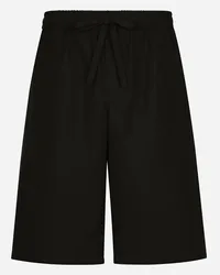 Dolce & Gabbana Bermuda Jogging In Cotone Con Placca Logata - Uomo Pantaloni E Shorts Nero Cotone Nero