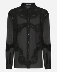 Dolce & Gabbana Camicia Over In Organza Con Inserti In Pizzo - Uomo Camicie Nero Nero