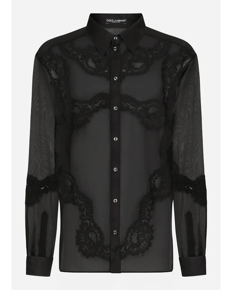 Dolce & Gabbana Camicia Over In Organza Con Inserti In Pizzo - Uomo Camicie Nero Nero