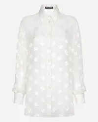 Dolce & Gabbana Camicia In Seta Devorè Con Logo Dg - Donna Camicie E Top Bianco Bianco