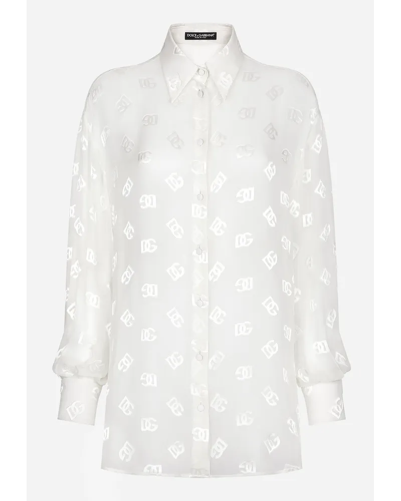 Dolce & Gabbana Camicia In Seta Devorè Con Logo Dg - Donna Camicie E Top Bianco Bianco
