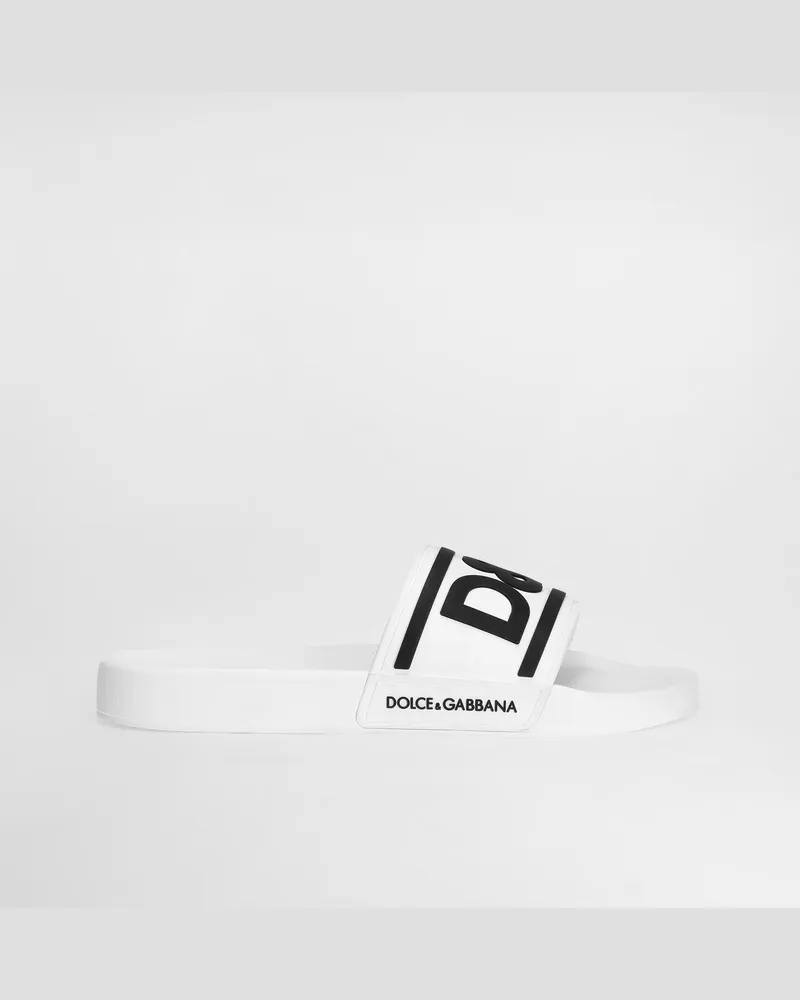 Dolce & Gabbana Slide Beachwear In Gomma Con Logo Dg - Uomo Sandali E Slide Nero Gomma Bianco