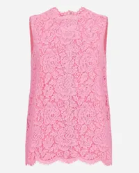 Dolce & Gabbana Top In Pizzo Cordonetto Floreale Logato - Donna Camicie E Top Rosa Rosa