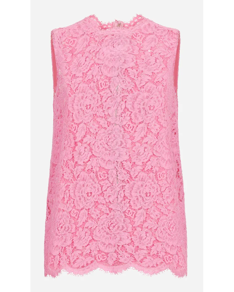 Dolce & Gabbana Top In Pizzo Cordonetto Floreale Logato - Donna Camicie E Top Rosa Rosa