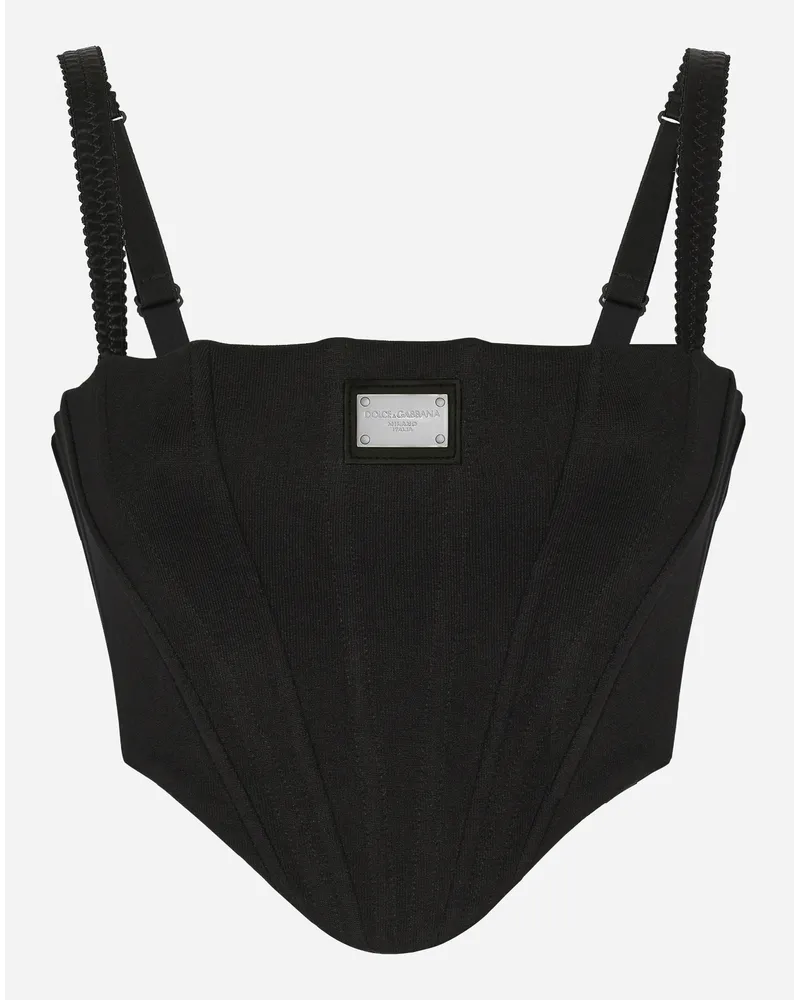 Dolce & Gabbana Jersey Top With Straps And The Tag - Donna Camicie E Top Nero Cotone Nero