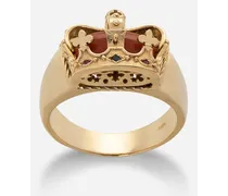 Anello Crown Con Corona E Diaspro Rosso - Uomo Anelli Oro