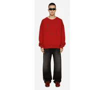 Dolce & Gabbana Felpa In Jersey Stampa Dg Vib3 E Logo - Uomo Felpe Rosso Cotone Rosso