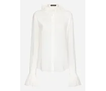 Camicia In Georgette Con Dettagli Collo E Polsini Plissettati - Donna Camicie E Top Bianco