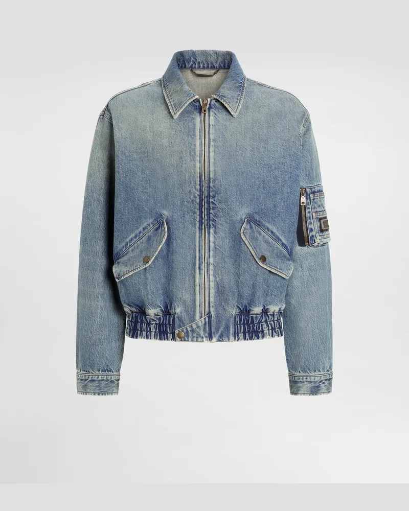 Dolce & Gabbana Bomber Jeans In Cotone Con Placca - Uomo Denim Multicolore Variante