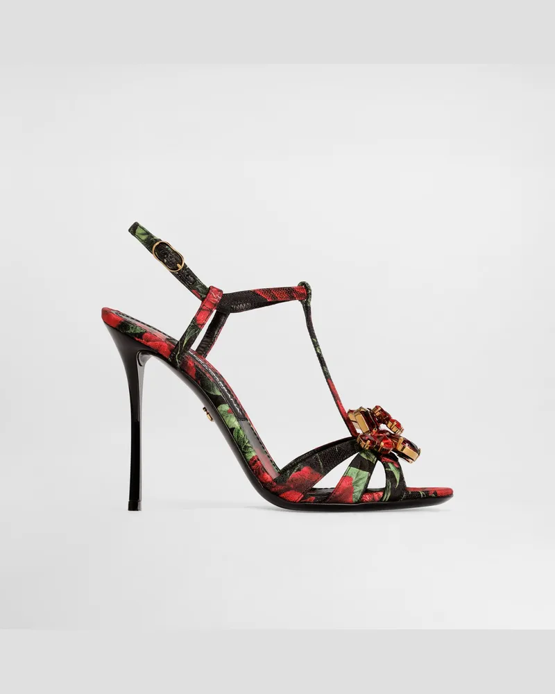 Dolce & Gabbana Sandalo In Broccato Stampa Rose - Donna Sandali E Zeppe Multicolore Multicolore