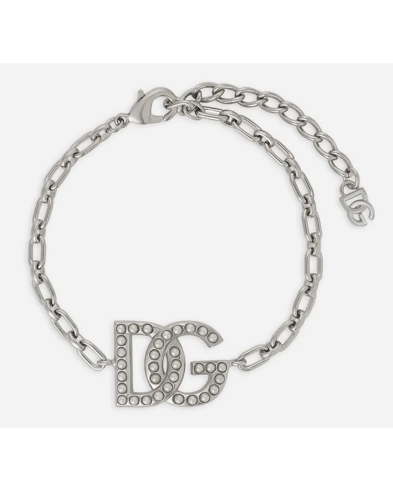 Dolce & Gabbana Bracciale A Catena Con Logo Dg - Uomo Bijoux Argento Metallo Argento