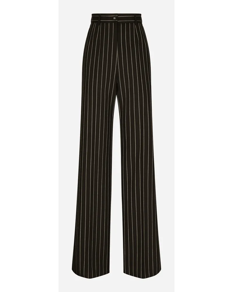 Dolce & Gabbana Pantaloni Palazzo In Gessato Di Lana - Donna Pantaloni E Shorts Multicolore Rigato