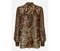 Camicia In Chiffon Stampa Leopardo Con Rouches - Donna Camicie E Top Stampa Animalier Seta