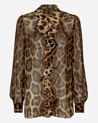 Dolce & Gabbana Camicia In Chiffon Stampa Leopardo Con Rouches - Donna Camicie E Top Stampa Animalier Seta Leo