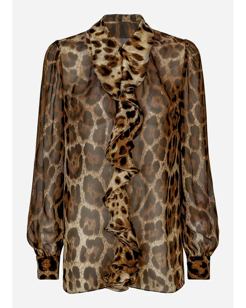 Dolce & Gabbana Camicia In Chiffon Stampa Leopardo Con Rouches - Donna Camicie E Top Stampa Animalier Seta Leo