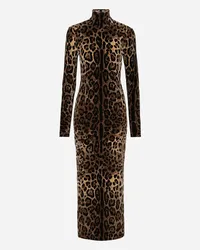 Dolce & Gabbana Abito Lungo In Ciniglia Jacquard Leopardo - Donna Abiti Multicolore Cotone Jacquard