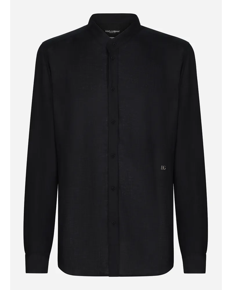 Dolce & Gabbana Camicia Martini In Lino Con Dg Hardware - Uomo Camicie Blu Lino Petrolio