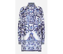 Camicia In Twill Di Seta Stampa Maioliche - Donna Camicie E Top Blu