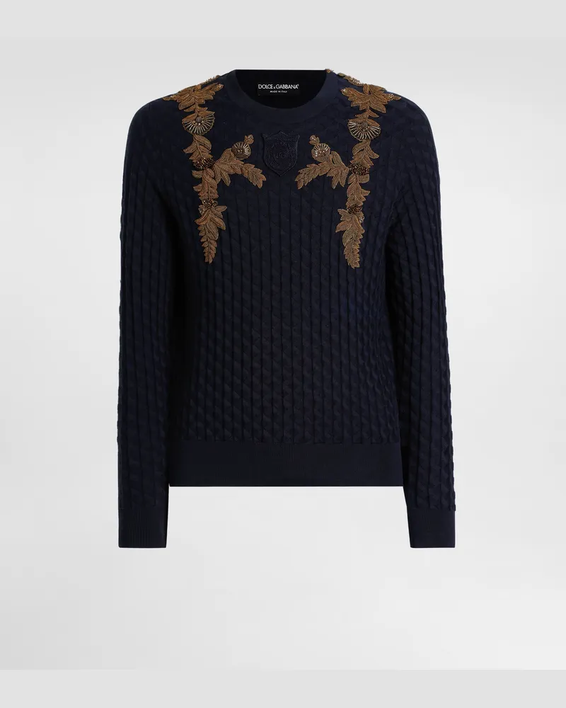 Dolce & Gabbana Pullover In Seta Micropunto - Uomo Maglieria Blu Blu