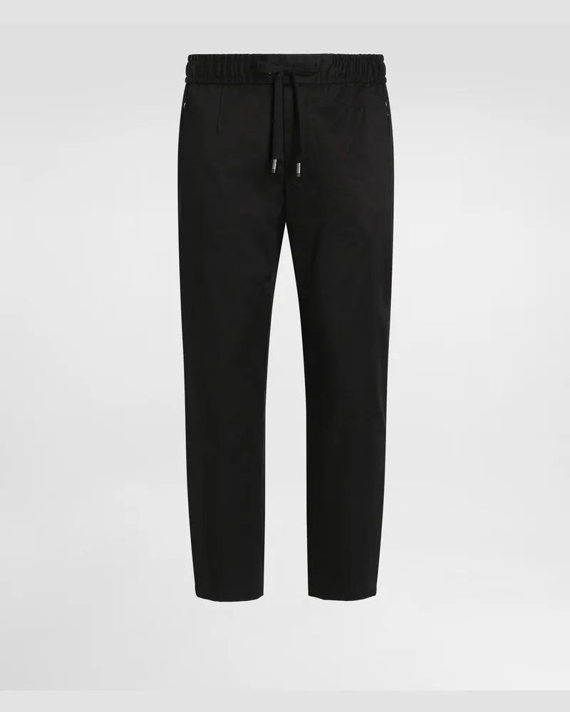 Dolce & Gabbana Pantalone Jogging Cotone Stretch Con Placca - Uomo Pantaloni E Shorts Nero Cotone Nero