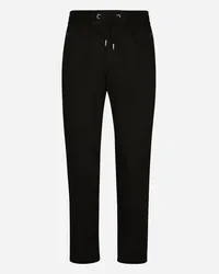 Dolce & Gabbana Pantalone Jogging Cotone Stretch Con Placca - Uomo Pantaloni E Shorts Nero Cotone Nero