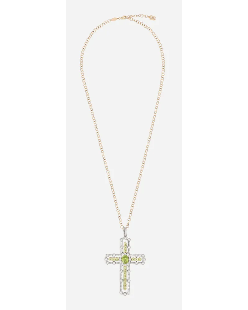 Dolce & Gabbana Pendente Tradition In Oro Giallo E Bianco 18ktcon Peridoti E Diamanti - Uomo Collane Giallo Giallo