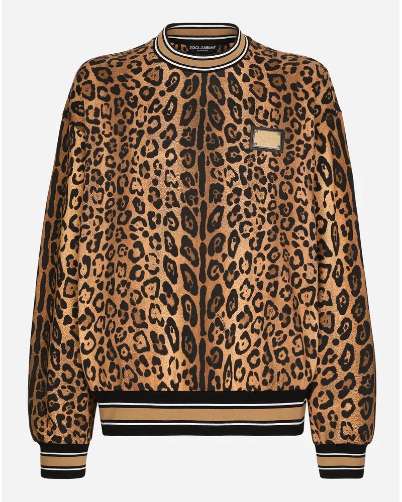 Dolce & Gabbana Felpa Girocollo Stampa Crespo Leo Con Placca - Uomo Felpe Stampa Stampa
