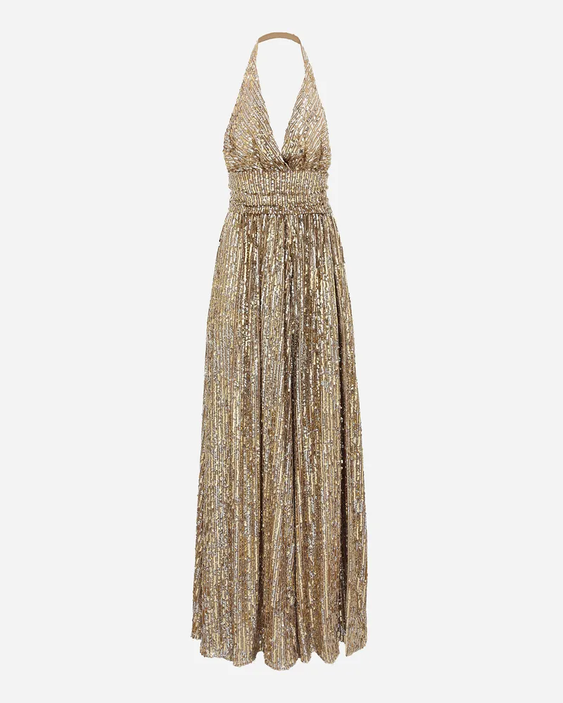 Dolce & Gabbana Abito Lungo In Paillettes Con Spacco - Donna Abiti Oro Oro