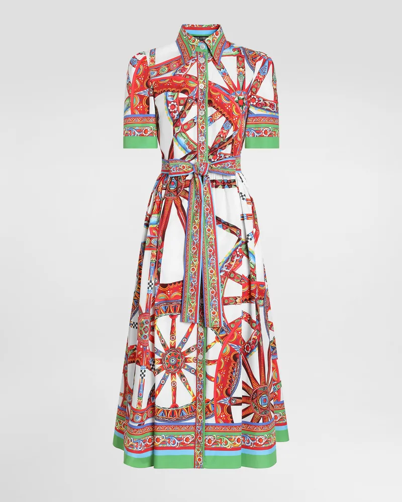 Dolce & Gabbana Abito Chemisier In Popeline Stampa Carretto - Donna Abiti Multicolore Variante
