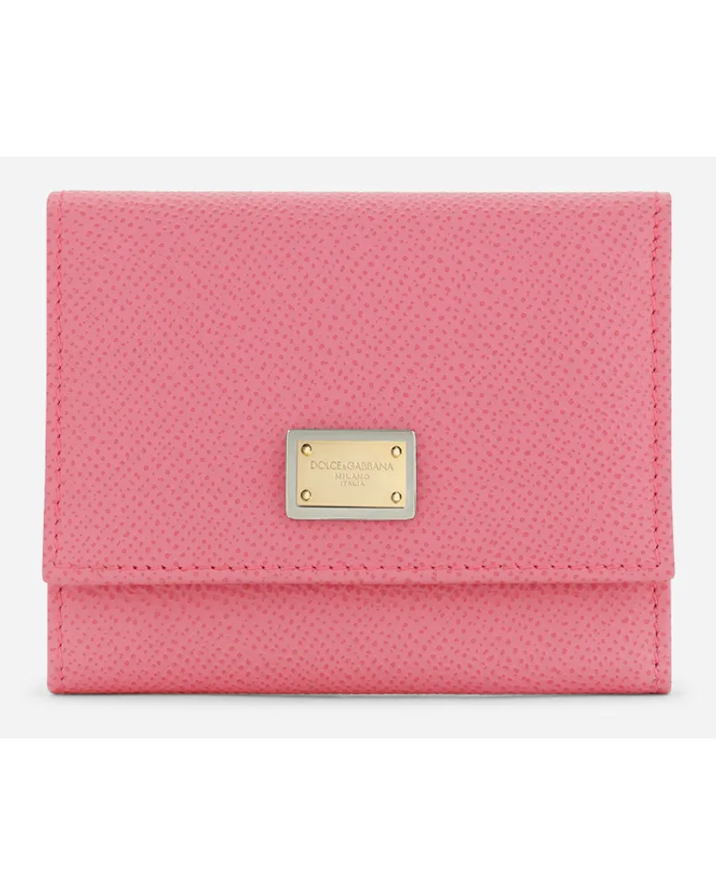 Dolce & Gabbana Portafoglio In Pelle Di Vitello Con Targhetta Logata - Donna Portafogli E Piccola Pelletteria Rosa Pelle Rosa