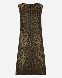 Dolce & Gabbana Abito Midi In Lana Jacquard Leopardo - Donna Abiti Stampa Animalier Lana Tess.accoppiato-doub