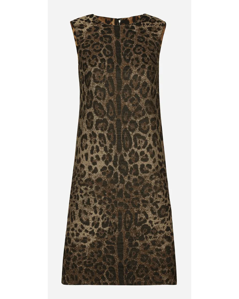 Dolce & Gabbana Abito Midi In Lana Jacquard Leopardo - Donna Abiti Stampa Animalier Lana Tess.accoppiato-doub