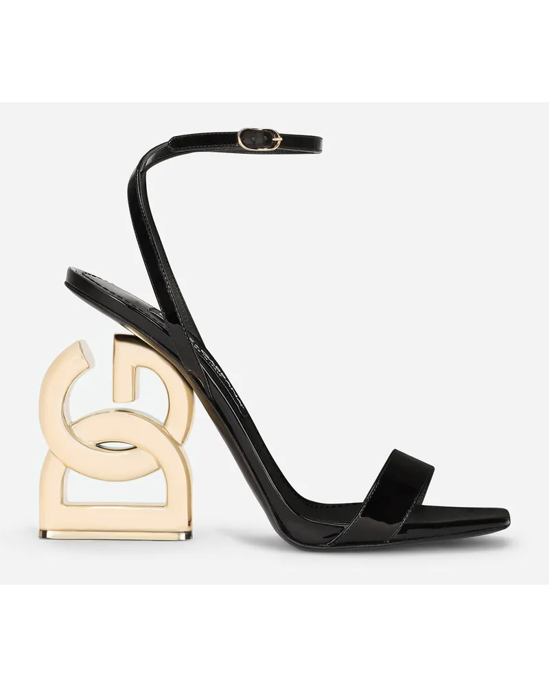 Dolce & Gabbana Sandalo In Vernice Con Tacco Dg Pop - Donna Sandali E Zeppe Nero Pelle Nero