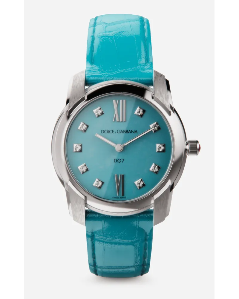 Dolce & Gabbana Dg7 Watch In Steel With Turquoise And Diamonds - Donna Orologi Azzurro Azzurro