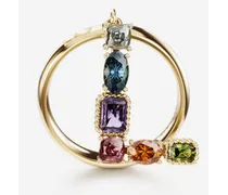 Rainbow Alphabet L Ring In Yellow Gold With Multicolor Fine Gems - Donna Anelli Oro