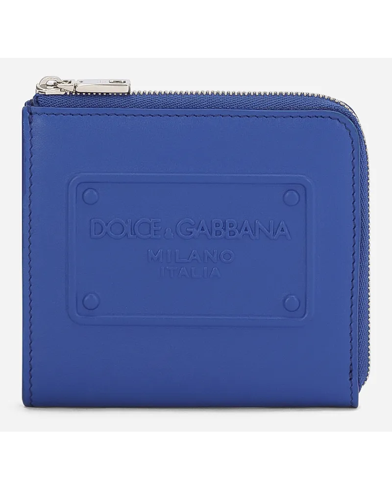 Dolce & Gabbana Portacarte In Pelle Di Vitello Con Logo In Rilievo - Uomo Portafogli E Piccola Pelletteria Blu Pelle Blu