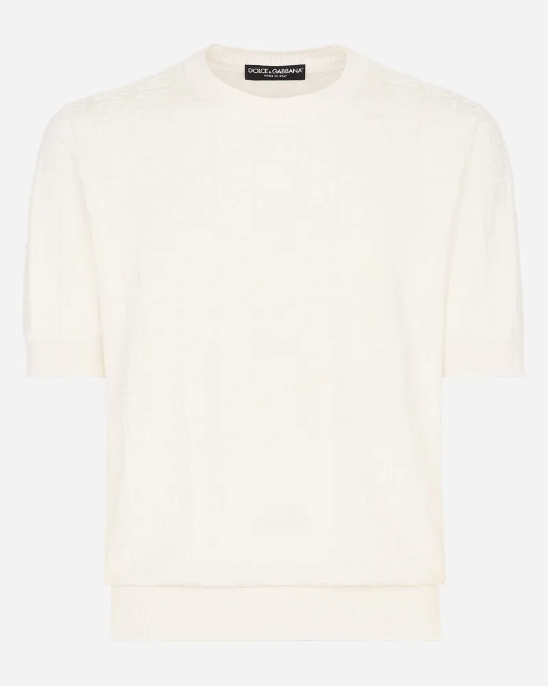 Dolce & Gabbana Maglia Girocollo In Seta Jacquard Logo Dg - Uomo Maglieria Bianco Bianco