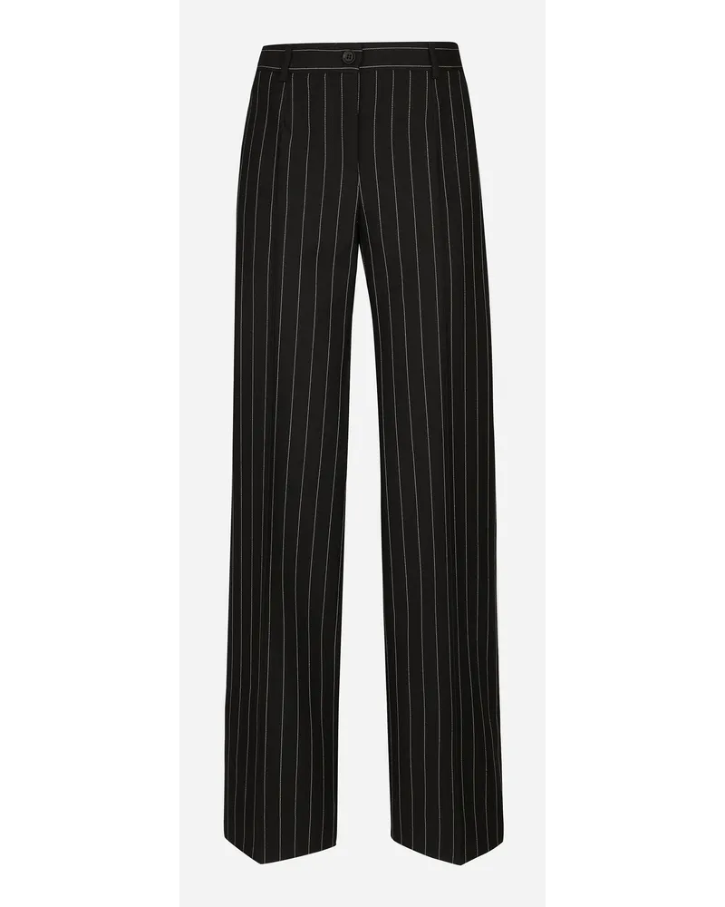 Dolce & Gabbana Pantaloni Flare In Tela Di Lana Gessata - Donna Pantaloni E Shorts Nero Rigato