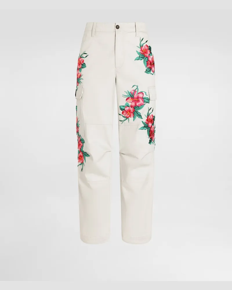 Dolce & Gabbana Pantaloni Cargo In Cotone Con Patch Floreali - Uomo Pantaloni E Shorts Beige Beige