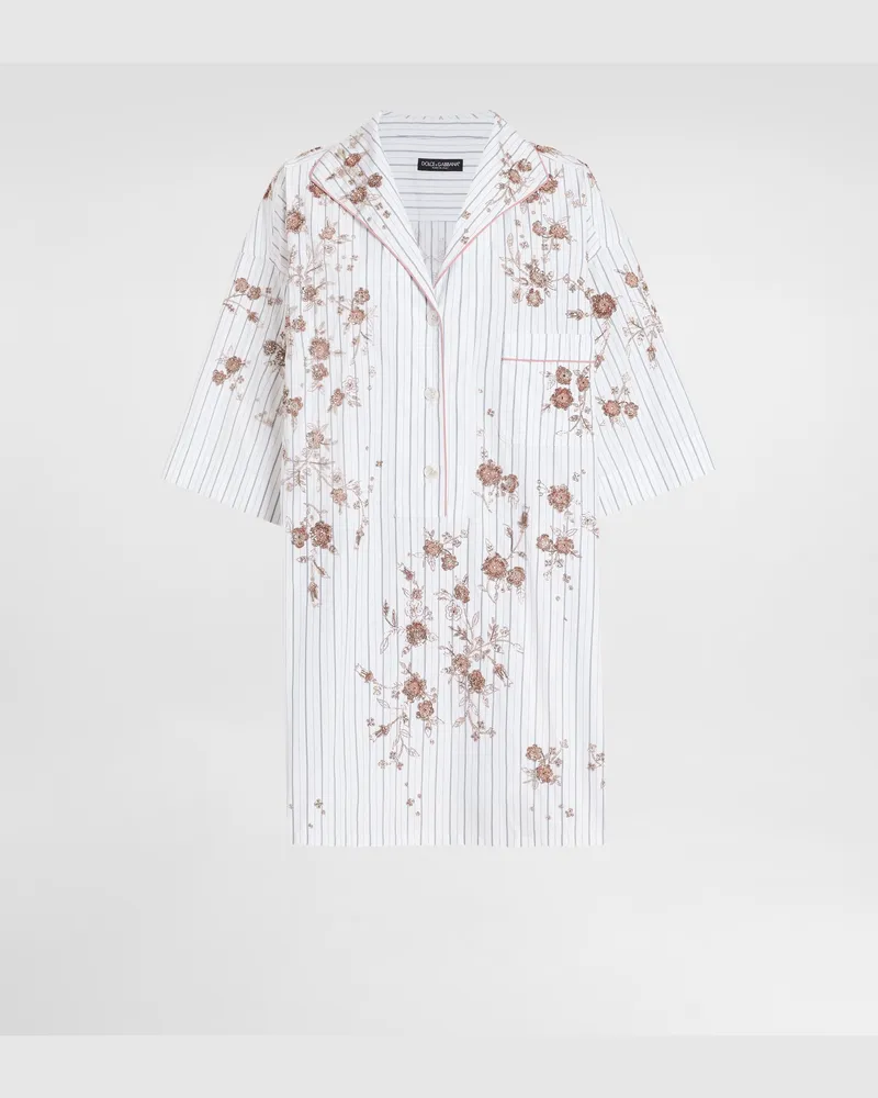 Dolce & Gabbana Camicia In Popeline Con Ricamo Di Fiori A Filo E Strass - Donna Camicie E Top Multicolore Ricamati