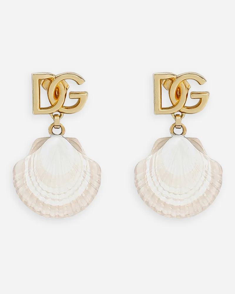 Dolce & Gabbana Orecchini Con Logo Dg E Conchiglia - Donna Bijoux Oro Metallo Oro